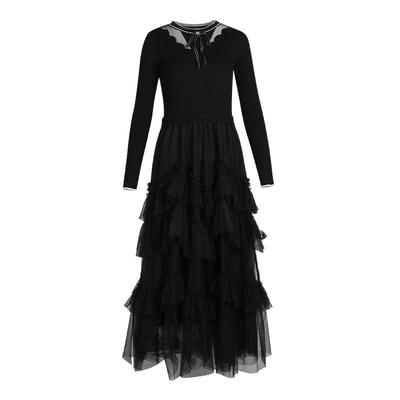 显瘦裙子网纱拼接气质傲丝度