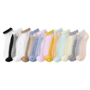 袜子女春夏季薄款棉底脚面透明玻璃丝袜春秋小雏菊水晶短袜ins潮