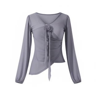 3516舞蹈服女现代粉色中国古典宽松形体练功网纱成人演出跳舞上衣