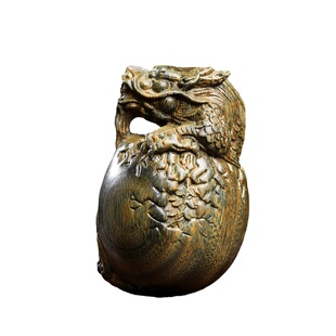 天然绿檀木龙手把件木雕刻祥龙蛋破壳而出生肖龙年摆件文玩手把件