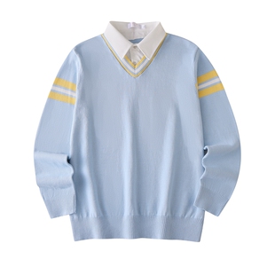 假两件针织衫男2025新款长袖男士毛线衣衬衫领修身秋冬百搭棉毛衣