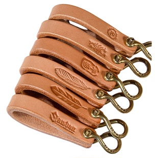 进口SENWA黄铜马蹄扣 日本枥木鞍革栎木头层牛皮钥匙链钥匙扣机车