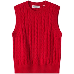 Marc O'Polo/MOP新年系列25春秋季新款绵羊毛圆领绞花针织背心女