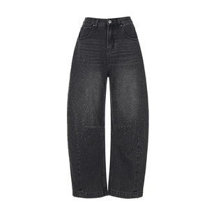 wana try时髦氛围感烫钻牛仔裤26春季新品百搭休闲弯刀裤女