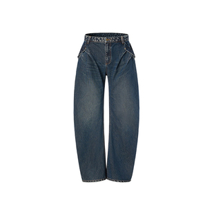 LEDIM WANG白标/复古做旧低腰弯刀牛仔裤女百搭长裤2025秋冬新款