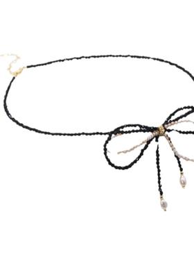 双层蝴蝶结水晶项链高级感锁骨链