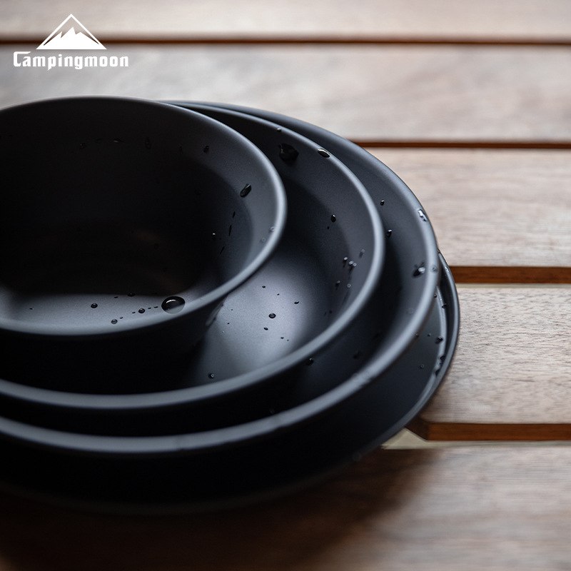 柯曼BKS395黑化不锈钢盘钛镀户外烧烤套装碟子露营汤碗便携餐具