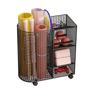 瑜伽垫收纳筐健身器材收纳运动器械收纳篮带轮放羽毛球拍夹缝移动