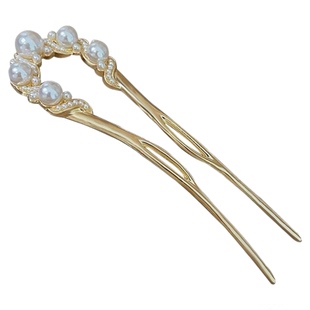 高级感优雅珍珠u型发簪女丸子头后脑勺盘发神器简约现代簪子发卡