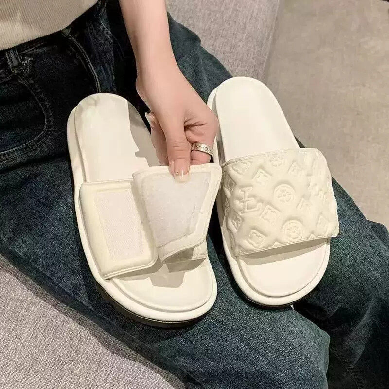 脚肿魔术贴调节拖鞋胖mm脚背高胖脚趾受伤软底防滑高级感凉拖厚底