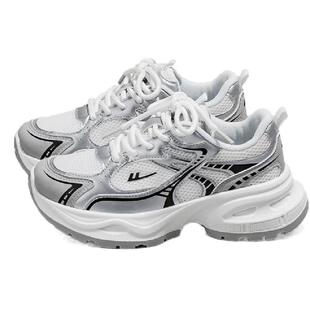 回力超火老爹鞋女款2025新款银色厚底增高配阔腿裤的网面运动鞋夏