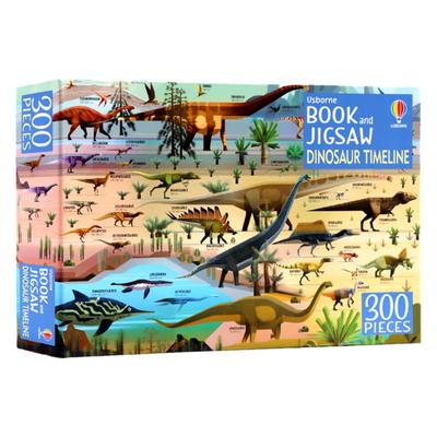 英文原版绘本Usborne Book and Jigsaws: Dinosaur Timeline拼图游戏系列恐龙发展史游戏书 幼儿恐龙趣味科普百科认知 附300张拼图