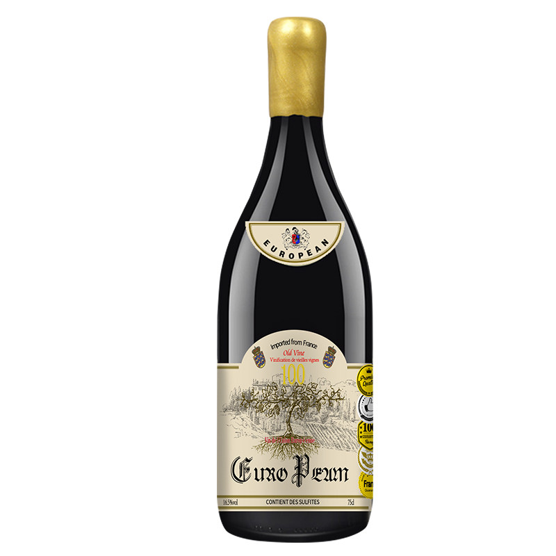 法国欧商100老藤干红葡萄酒送礼接待贵宾750ml红酒