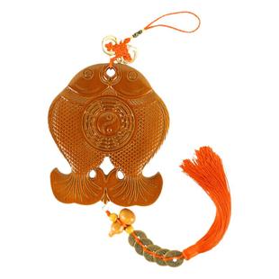 桃木富贵鱼挂件双鱼八卦镜木雕摆件木鱼客厅挂饰门对门冲阳台家居