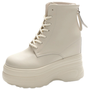 超火短靴内增高12厘米cm小个子女靴秋冬加绒保暖真皮厚底马丁靴子