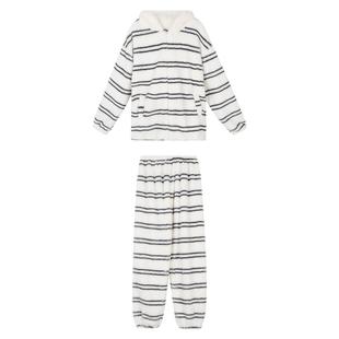 馨帮帮Homedress 小狗连帽条纹睡衣女秋冬可外穿珊瑚绒家居服套装