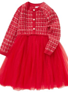 巴拉巴拉女童公主裙小童宝宝红色连衣裙儿童拜年服秋冬裙子童装潮