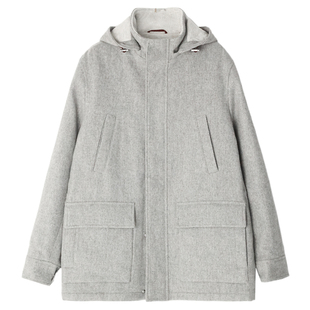 KAKA意大利客单款羊绒羊毛呢连帽拉链中性男女轻社交夹棉大衣外套