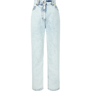 BALMAIN 女清新百搭高腰直筒水洗浅蓝色牛仔裤
