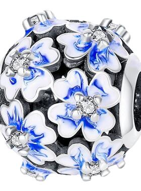 铜镀925银珠子  DIY饰品手链配件 蓝色旅行蝴蝶珠子吊饰 跨境