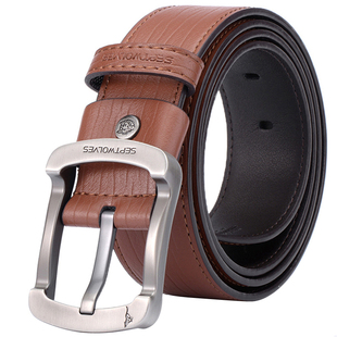 七匹狼男士皮带真皮针扣腰带休闲青年学生品牌加宽款扣眼裤带软皮