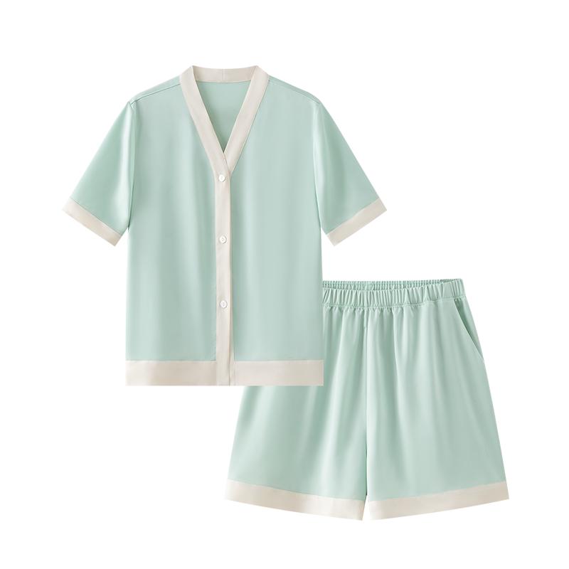 羽触【冰丝凉感】短袖睡衣女夏季款抗皱小香风垂感V领家居服套装