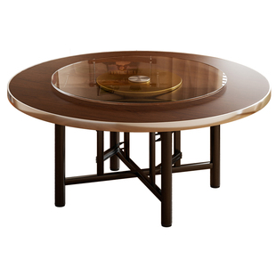 圆餐桌带转盘家用可折叠大圆桌中古风2026新型小户型12人圆桌面板