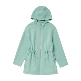 allblu幼岚女装抓绒卫衣外套秋季新款成人装腰部抽绳中长款上衣