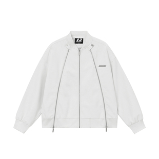 卢昱晓同款FORNINES白色pu皮衣潮牌飞行夹克春季美式短款外套男女