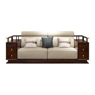 半墨新中式乌金木沙发组合客厅轻奢真皮沙发别墅大户型实木家具