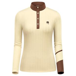 新品高尔夫球女士长袖T恤衫弹力修身高立领白蓝绿色运动上衣服装