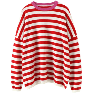 华丽美感！圆领羊绒衫女宽松纯羊绒毛衣针织衫套头慵懒风秋冬新款