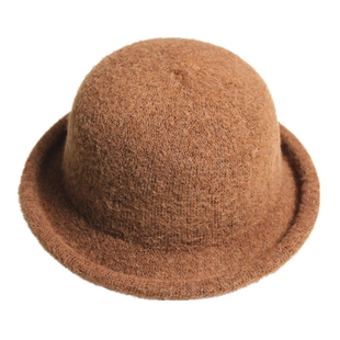 可爱卷边小丸子礼帽女纯色羊毛盆帽渔夫帽圆顶百搭韩版针织毛线帽