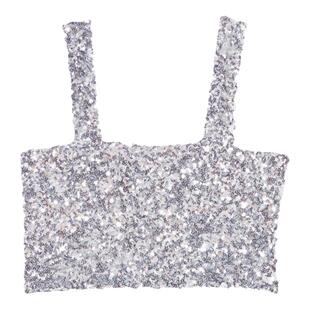 博主同款Maje Outlet秋冬女装法式时尚银色光泽亮片短款针织上衣