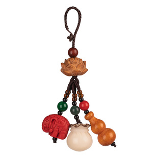 桃木葫芦钥匙扣汽车挂件朱砂象菩提福袋钥匙扣挂饰可爱精致包挂绳