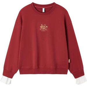 [森柔棉]森马罗小黑红色卫衣女宽松2024新款春季套头衫拜年战服