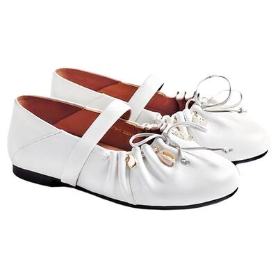 春秋优雅褶皱羊皮玛丽珍单鞋