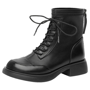 戈美其黑色靴子女2024年新款春季百搭短靴瘦瘦靴英伦风马丁靴女款