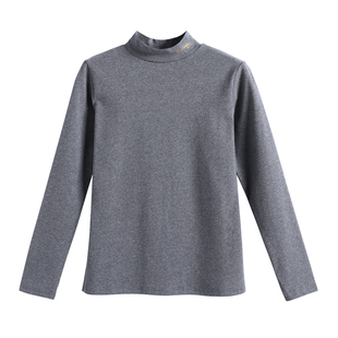 纯棉半高领内搭打底衫女加厚磨毛洋气秋冬中领t恤秋衣保暖上衣潮