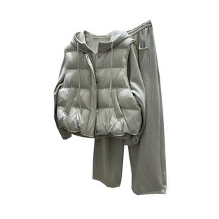 2025冬时尚新款运动加厚保暖棉衣套装棉马甲+外套+厚裤子三件套女