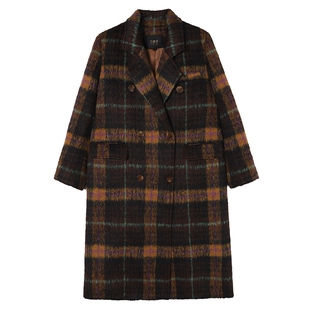 白鹿语复古英伦风格纹大衣25秋冬新款高级感气质长款洋气毛呢外套