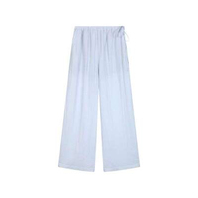 蓝点夏季淡蓝色松紧腰阔腿裤