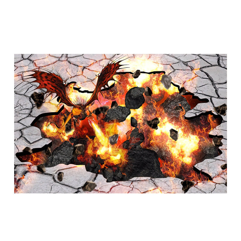 3D地贴画岩浆火山图片装饰地砖卫生间地面墙贴防水立体贴纸地板贴