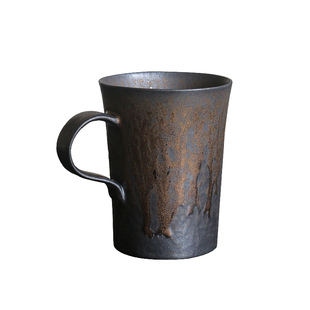 寒山居黑陶水杯粗陶咖啡杯陶瓷马克杯对杯日式鎏金茶杯情侣饮水杯