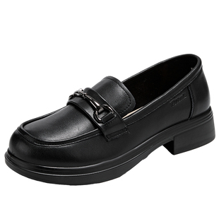 日泰秋季新品厚底乐福鞋女头层牛皮轻便休闲小皮鞋百搭粗跟女单鞋