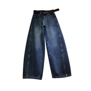 E野视角加绒加厚弯刀裤女2025年冬季拖地牛仔裤压线阔腿裤61103