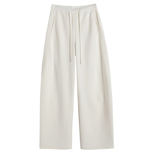 白色加绒阔腿弯刀裤女冬季2026新款高级感垂感加厚休闲直筒镰刀裤