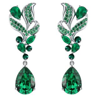 Blanche狐尾祖母绿水滴水晶耳环 2024年新款高级感耳坠气质耳饰女