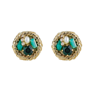 森系复古祖母绿耳饰新款法式小众银针耳钉高级感耳环睡觉不用摘