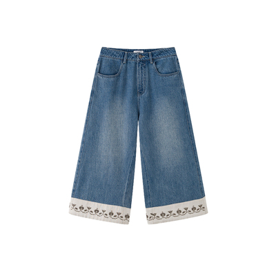 ICEDUST撞色珠绣八分牛仔裤